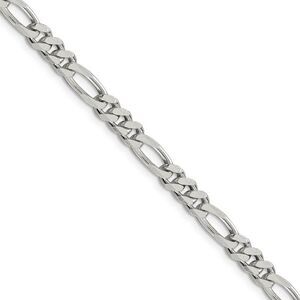 Men's 5.25mm Sterling Silver, Solid Figaro Chain Necklace, 24 Inch